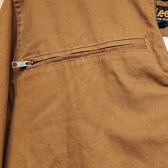 Lee Men's Hooded Zip Up Sherpa Lined Canvas Workwear Bomber Jacket - Picture 3 of 6